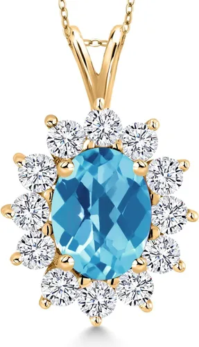 Vista 50 de Gem Stone King Collar con piedra natal ovalada de plata chapada en oro amarillo de 18 quilates, ovalado de 0.315 x 0.236 in, collares con colgante