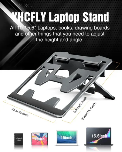 Vista 2 de YHCFLY Soporte para portátil para escritorio, soporte de aluminio ajustable y plegable para computadora con elevador antideslizante para laptop