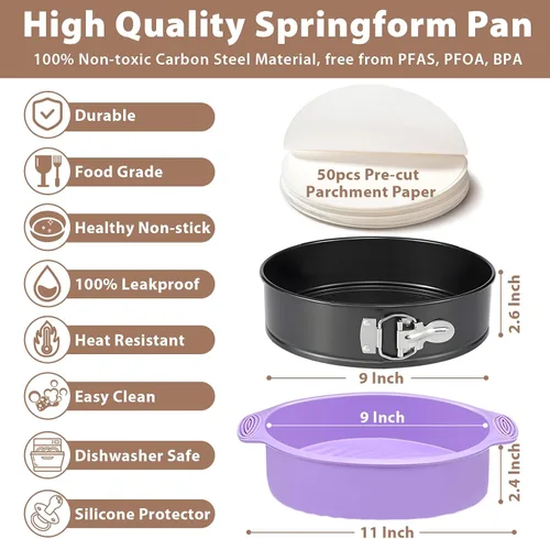 Vista 13 de Springform - Molde antiadherente para tarta de queso de 9 pulgadas