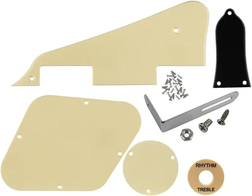 Vista 9 de FLEOR Juego de tornillos de placa trasera de golpeador de 1 capa, anillo de interruptor y soporte, ajuste LP Style Guitar Pickguard Reemplazo negro
