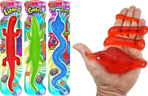 Vista 7 de JA-RU Lagarto pegajoso gigante, cocodrilo, serpiente elástica (1 paquete surtido) serpiente de goma falsa para niños. Juguete para aliviar