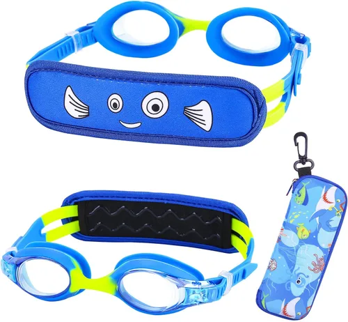 Vista 25 de Gafas de natación para niños de 2 a 6 años, gafas para niños sin jalar el cabello, gafas para niños con banda para la cabeza acolchada