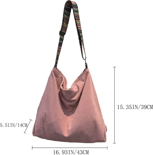 Vista 7 de Bolso de mano de pana para mujer, bolso de hombro grande para mujer, estilo bohemio, casual