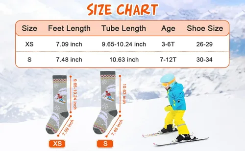 Vista 5 de Century Star Calcetines de esquí para niños, calcetines de invierno cálidos hasta la rodilla para niños y niñas, calcetines de lana suave, esquí