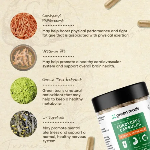 Vista 2 de Green Roads Cordyceps Energy & Endurance - Cápsulas de hongos (60 unidades)