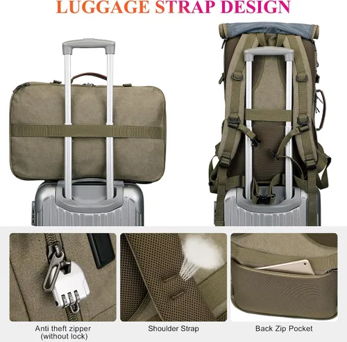 Vista 5 de WITZMAN Mochila de Viaje para Hombres 40L Grande Equipaje de Mano Aprobado por Aerolíneas Convertible 3 en 1 Bolsas para Laptop Caben 17 pulgadas