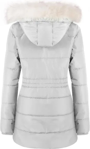 Vista 2 de Chrisuno Abrigos cálidos de invierno para mujer, chaqueta acolchada con cordón largo, impermeable, parka de nieve con capucha extraíble de piel