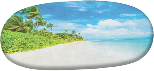 Vista 3 de XISUNYA Mantel ovalado ajustable de poliéster con bordes elásticos en el océano, estampado de paisaje tropical, playa, cielo y mar, se adapta a