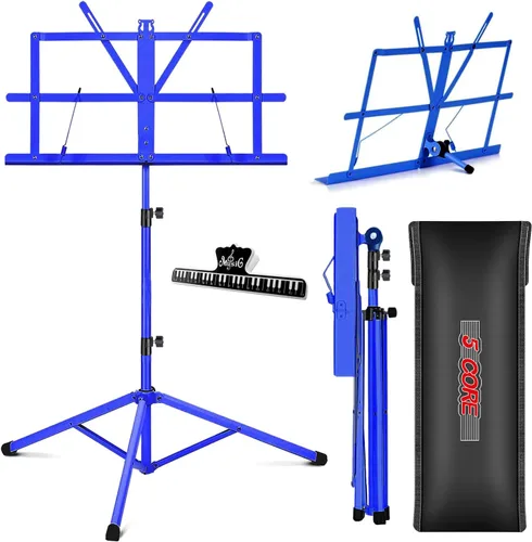 Vista 15 de 5 CORE Soporte de partituras portátil de doble uso para libros de escritorio, trípode ligero plegable ajustable de 52 pulgadas con bolsa de Negro