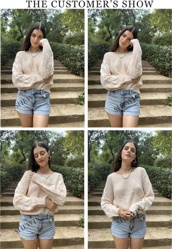 Vista 4 de SHEWIN Suéter casual de manga larga con cuello redondo para mujer suéter de punto ligero