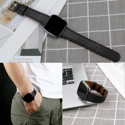 Vista 6 de Correas de cuero compatibles con pulseras Fitbit Versa 2 y Versa Lite, correa de cuero de repuesto clásica para Fitbit Versa SE para mujeres