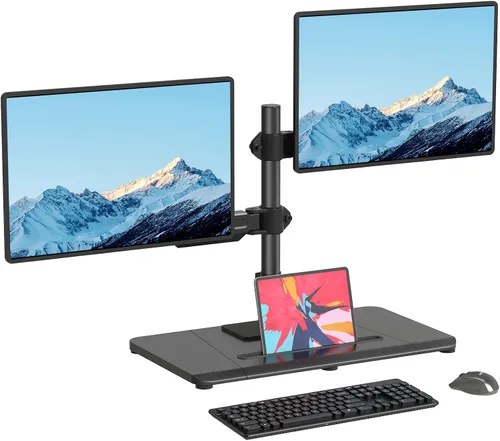 Vista 8 de Pholiten Brazos de Monitor Dobles Ajustables con Resorte de Gas para Pantallas de 17-32 Pulgadas, Soporte de Monitor VESA Dual Neumático con Base