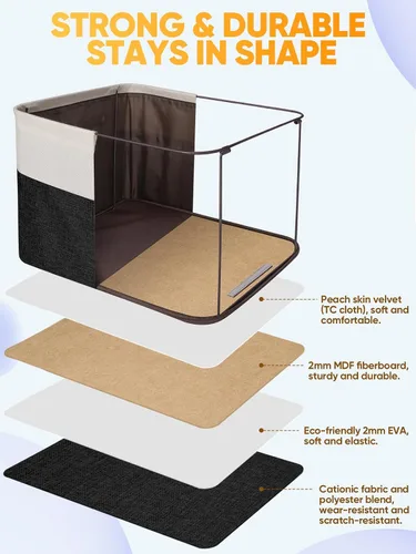 Vista 3 de BALEINE 1 paquete de contenedores de almacenamiento de tela para estantes, cestas de almacenamiento de lino para organizar, contenedores decorativos