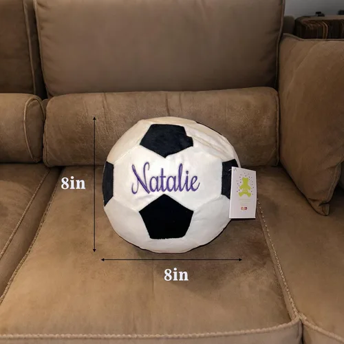 Vista 3 de Almohada de pelota de fútbol personalizada con nombre personalizado, almohada redonda de fútbol de felpa para niños y adultos, regalo de fútbol