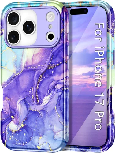 Vista 30 de Btscase Funda compatible con iPhone 17 de 6.3 pulgadas 2025, patrón de mármol 3 en 1, resistente a prueba de golpes, cuerpo completo, policarbonato