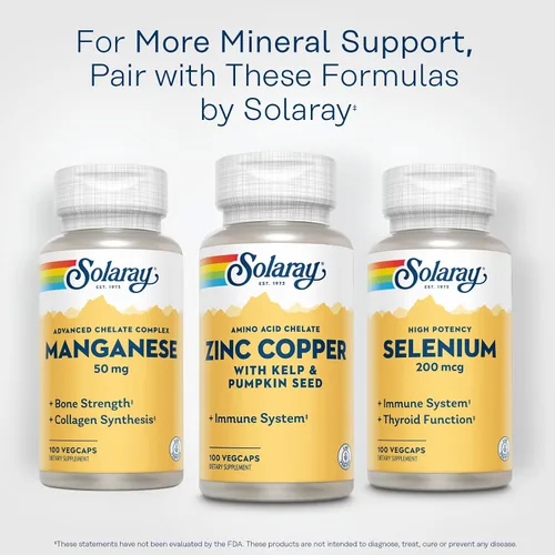 Vista 6 de SOLARAY Quelato de aminoácidos de zinc y cobre, suplemento de apoyo inmunológico con cinc quelado de 50 mg - hueso, piel, salud cardíaca y apoyo