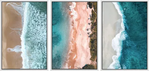 Vista 41 de SIGNWIN Lienzo enmarcado para pared, vista aérea de palmeras tropicales en un cielo azul, fotografía del océano costero, arte moderno, panorámico