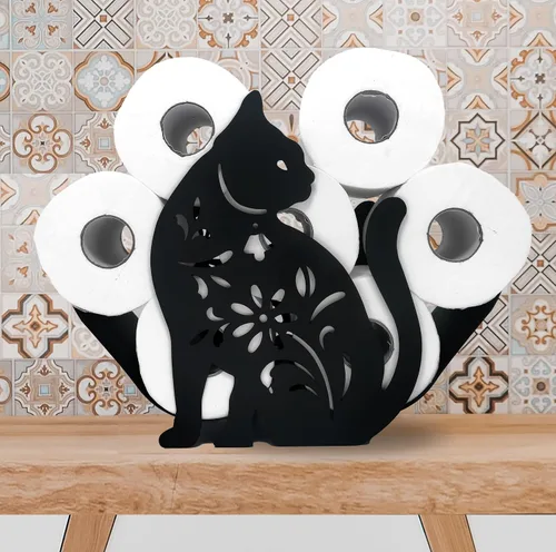 Vista 9 de Soportes de papel de metal para gatos, divertidos soportes de almacenamiento de papel de animales negros para interiores y cocina, almacenamiento