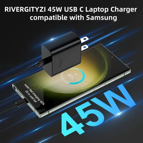 Vista 5 de Cargador rápido USB C de 45 W compatible con cargador Samsung con cable de carga tipo C de 10 pies compatible con Samsung Galaxy S25