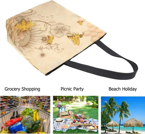 Vista 4 de ZzWwR Elegante bolsa de hombro extragrande con estampado para viajes a la playa, fin de semana, gimnasio, compras de comestibles.., #Sunflwoers&bee