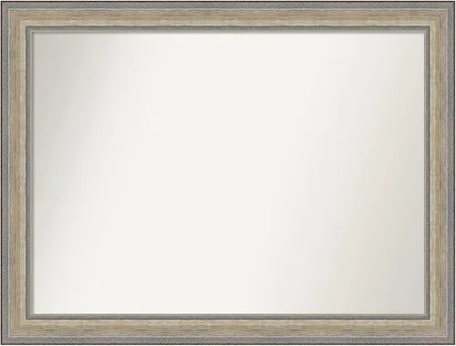 Vista 180 de Amanti Art Espejo de baño plateado para sobre el fregadero, 28 x 37 pulgadas, elegante espejo rectangular de peltre cepillado, marco de madera