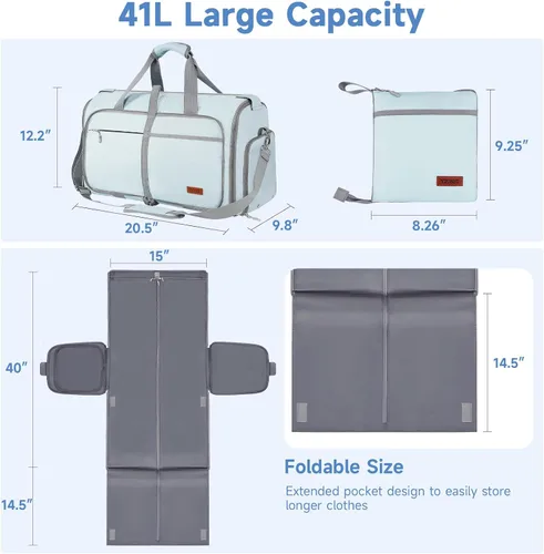 Vista 2 de Ytonet Bolsas de ropa plegables para viajes, bolsa de viaje convertible para deportes, Azul, Plegable