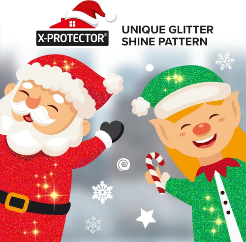 Vista 4 de X-Protector Adhesivos navideños para ventana, juego de 89 piezas, calcomanías navideñas con purpurina para ventana, calcomanías de decoración