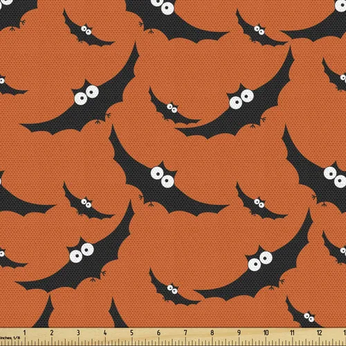 Vista 84 de Ambesonne The Yard, tela de calavera colorida con temática de Halloween, diseño de calavera y huesos cruzados, divertido estampado de dibujos