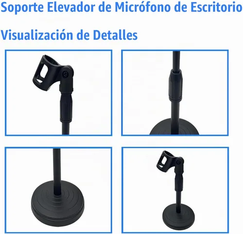 Vista 3 de Soporte de elevación de micrófono de escritorio Soporte de micrófono ajustable de mesa con 8.27 pulgadas de altura para sostener micrófono, negro