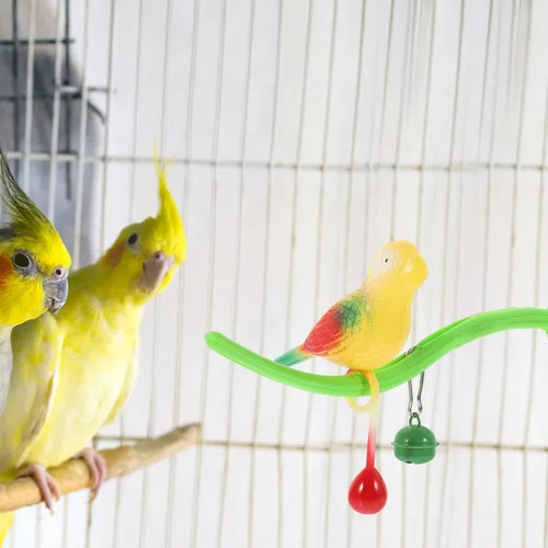 Vista 9 de POPETPOP Swing Bird Model Bird Perch Toy Plastic Cage Stand Simulation Fake Cage Toy Periquitos Perca Divertidas Burlas para cacatúas Cacatúas
