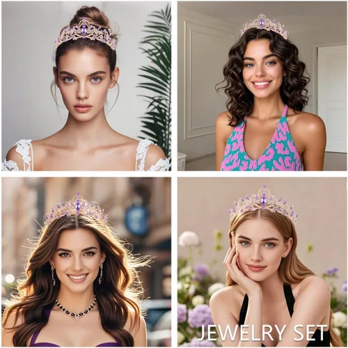 Vista 6 de Kamirola Diadema de coronas y tiaras de cristal para niñas o mujeres, fiesta de cumpleaños, boda, graduación, novia, Navidad, San Valentín, TR20