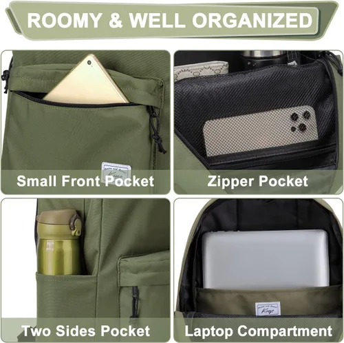 Vista 5 de Kasqo Mochila para mujeres y hombres, mochila clásica ligera y resistente al agua para adolescentes, niñas, niños, mochila informal de viaje escolar