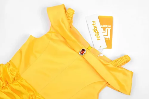 Vista 4 de Reliparty Disfraz de princesa para niñas pequeñas con hombros descubiertos vestido de belleza con accesorios