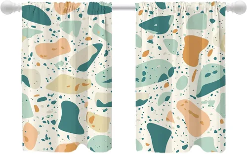Vista 23 de Shrahala Abstract Colorful Blackout Curtain Tiers, Modern Ative Kitchen Valance Light Blocking Tier Drapes with Rod Pocket, 2 Pack 26 X 24 in