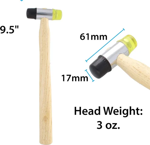 Vista 4 de The Beadsmith Martillo de plástico y caucho para joyeros, mango de madera de 9.5 pulgadas, cabeza de 3 onzas, caras de 0.669 in, uso para aplanar