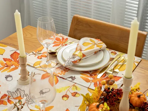 Vista 5 de YiHomer Colección de mesa de otoño y Acción de Gracias para decoración de cocina, comedor, fiestas, cosecha, hojas de otoño, juego de manteles