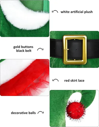 Vista 3 de AOTHSO Conjunto de disfraz de elfo de Navidad para niñas Verde