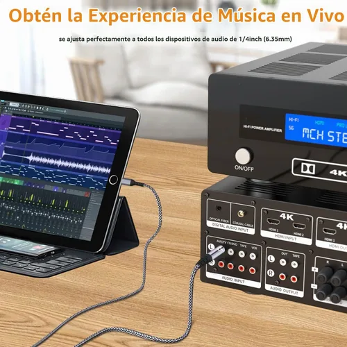 Vista 4 de Cable estéreo de audio USB C a TRS de 1/4 pulgadas, cable de audio auxiliar macho de 4 pies tipo C a 0.250 in, compatible con iPad Pro/iPhone16/15