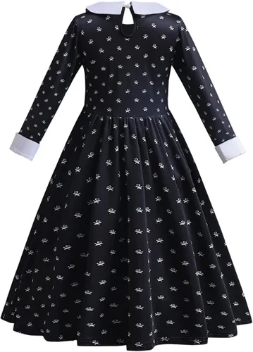 Vista 3 de MINACARE Wednesday Addams - Disfraz de Halloween para niñas, vestido de princesa negro para 2-10T