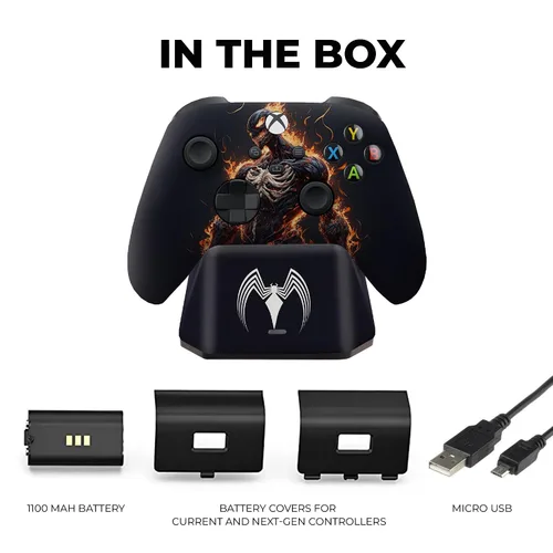 Vista 7 de Vennom Original X-box Modded Controller Wireless and Stand Compatible with X-box One Series X- Customized in USA with Advanced HydroDip Print