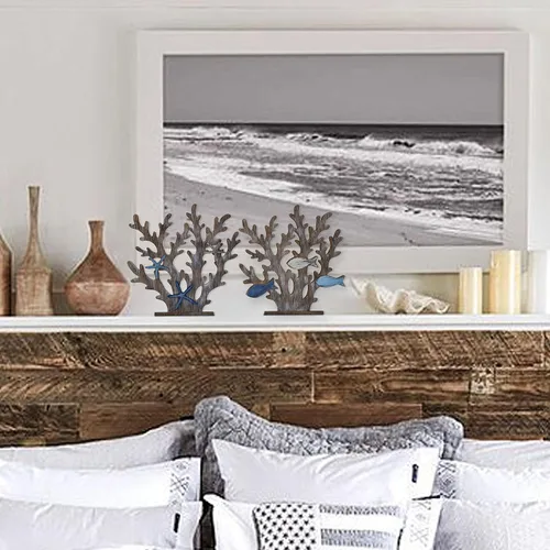 Vista 5 de SAILINGSTORY - Juego de 2 centros de mesa de madera, decoración náutica costera de playa