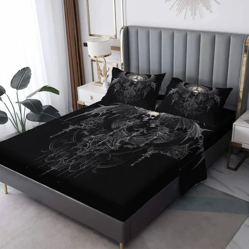 Vista 8 de Viking Sábanas tamaño individual, sábanas tribales, sábanas y fundas de almohada estampadas de 3 piezas, sábana bajera ajustable de microfibra suave