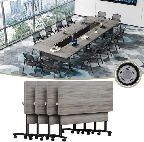 Vista 10 de Mesa de conferencias plegable, mesas de sala de conferencias con ruedas, mesa rectangular grande y plegable para reuniones de 6 a 12 personas, mesa