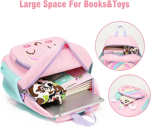 Vista 4 de Mochila infantil para niñas y niños, linda mochila escolar de dibujos animados en 3D para bebés, niños y niñas de 1 a 5 años, Unicornio, Moderno