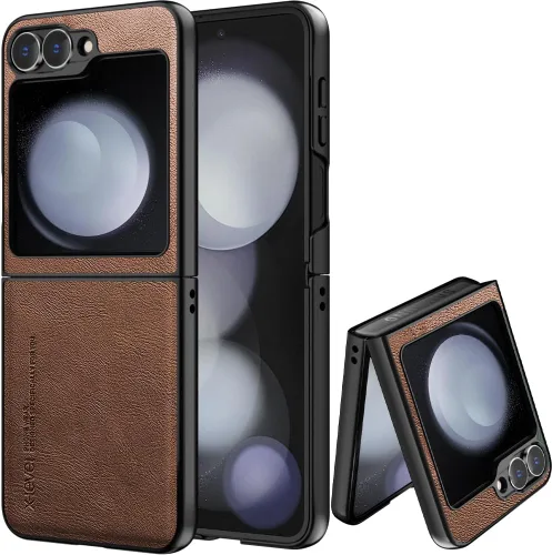 Vista 69 de X-level Funda para Samsung Galaxy Z Flip 6, delgada funda delgada de piel sintética para teléfono, TPU suave, a prueba de golpes, protección Negro