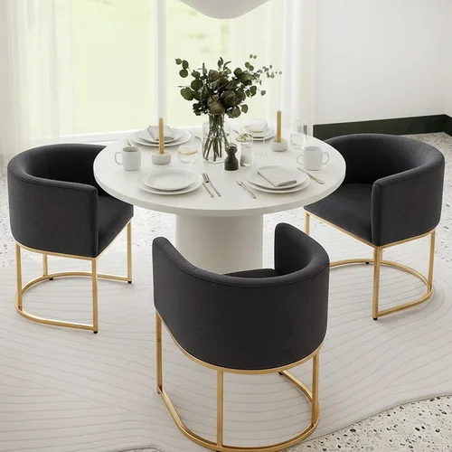 Vista 48 de HNY Silla de comedor moderna de mediados de siglo tapizada en forma de barril, negra, con brazos, silla de cocina y comedor de cuero, silla auxiliar