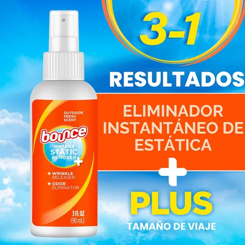 Vista 5 de Bounce Spray antiestático, 3 en 1 spray antiestático instantáneo y liberación instantánea de arrugas, eliminador de olores y refrescante de tela