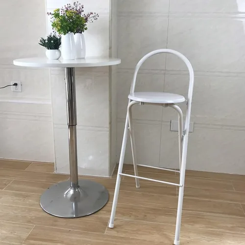 Vista 8 de Taburetes de bar modernos para desayuno, taburete plegable de madera con reposapiés trasero, taburete de bar plegable, altura de 26 pulgadas/28 Negro