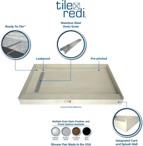 Vista 2 de Tile Redi RT3260R-PVC-MB-2.5 Redi Trench - Sartén para ducha, color negro mate