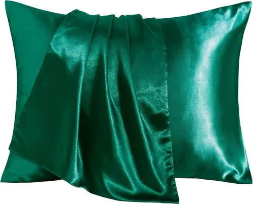 Vista 11 de BEDSUM Paquete de 2 fundas de almohada de satén de seda para niños pequeños, fundas de almohada sedosas de lujo con cierre de sobre para bebés Negro